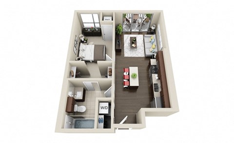 Floor plan for 1 bed, 1 bath, 581 sqft